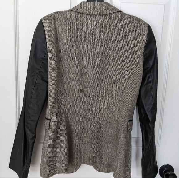 Zara Faux Leather Sleeve Herringbone Blazer - Picture 9 of 12